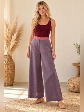 Aratta Gray and Pink Striped Wide Leg Pants
